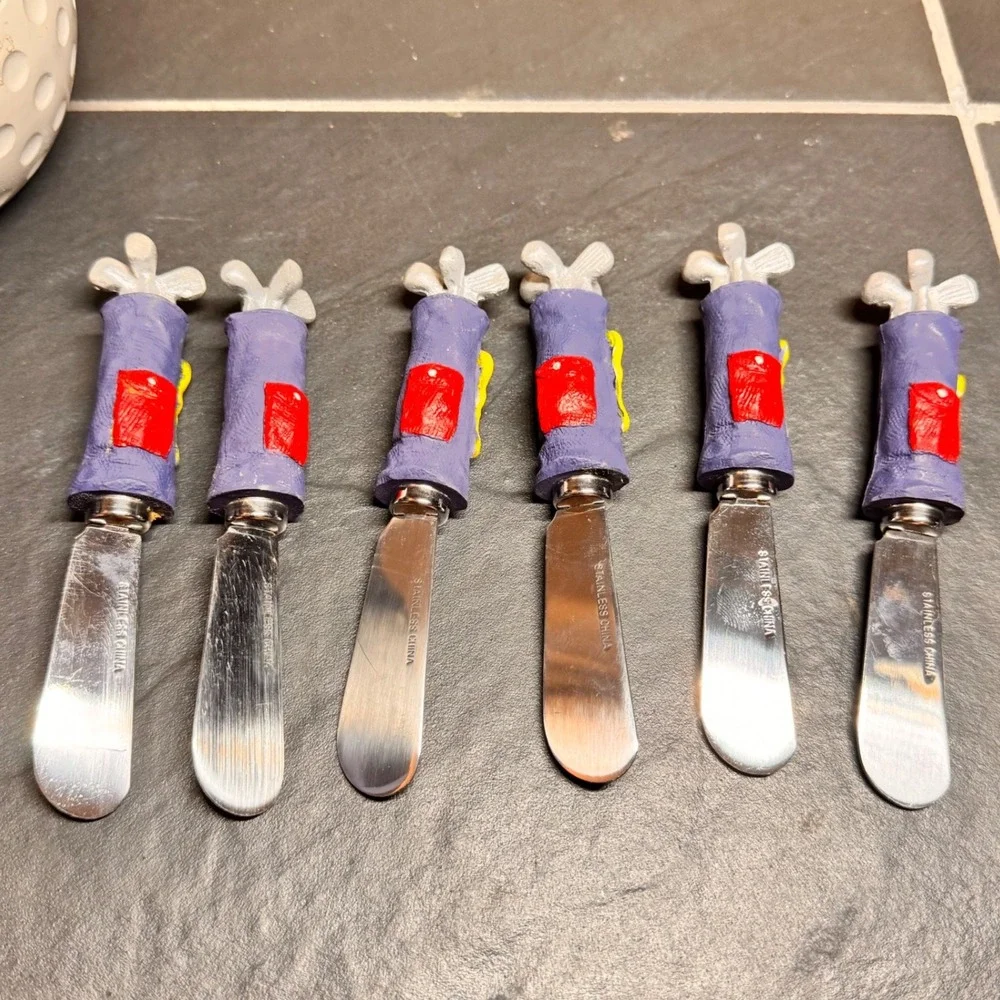 Golf Bag Cheese Spreader Set 6 Piece Stainless Steel with Golf Ball Holder White